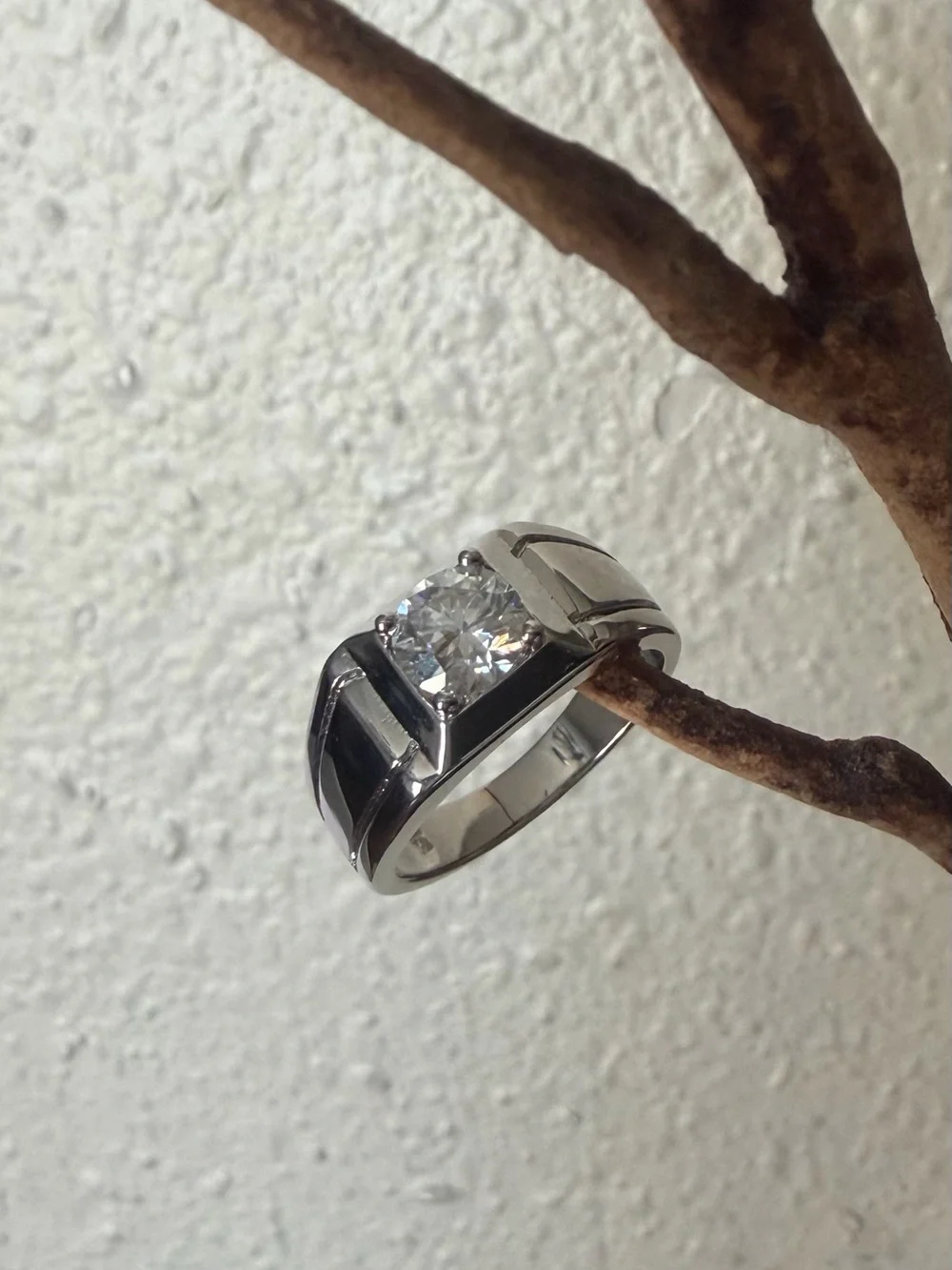 Sterling Silver Men's Solitaire ring Moissanite 1.0 Ct size8